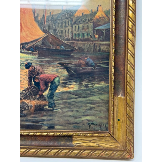Antique Georges Maroniez “Fishing Port at Twilight” Maritime Print in Gilt Frame For Sale - Image 4 of 12
