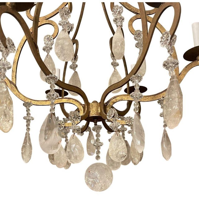 Metal Italian Wrought Iron and Rock Crystal Chandelier. 1950's. For Sale - Image 7 of 7