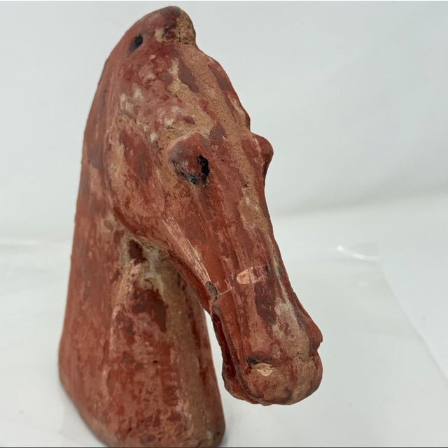 Ceramic Han Dynasty Antique Chinese Pottery Horse Head Funerary Tomb Figure For Sale - Image 7 of 10