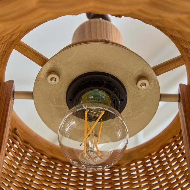 1970s French Wood + Rattan Pendant For Sale - Image 11 of 11