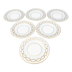 Late 20th Century Minton England Tiffany S600 Gold Laurel Light Blue Bread & Butter Plates- Set of 6