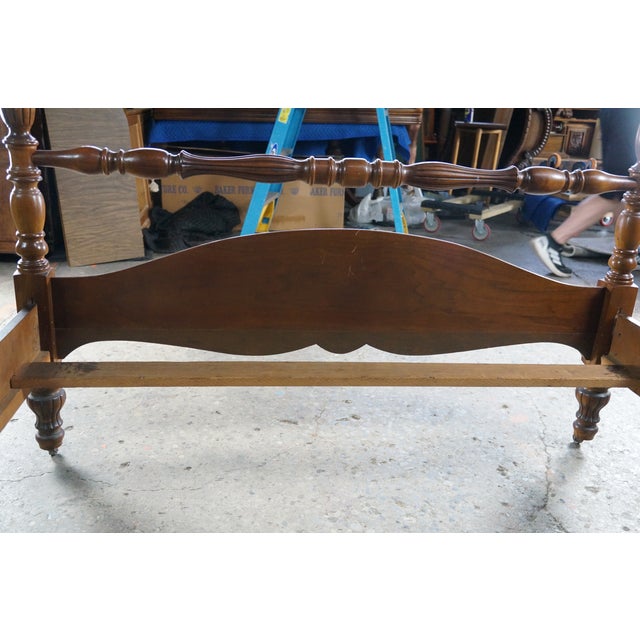 Vintage Federal Sheraton Revival 4 Post Matchbook Walnut Full Size Bed Frame For Sale - Image 17 of 18
