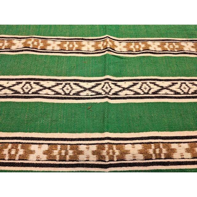 Vintage American Southwestern Blanket, Handwoven Stripe Pattern, Green & Ivory, 5’ X 8’ For Sale - Image 11 of 12