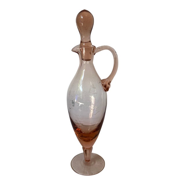 1970s Pink Depression Glass Petite Decanter For Sale