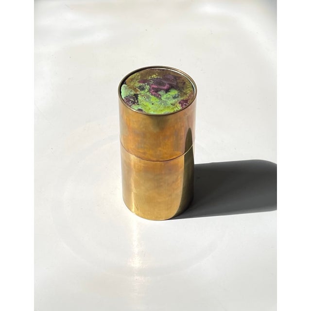 Gold Vintage Danish Brass & Enamel Jar in the style of Pierre Forsell, 1960s For Sale - Image 8 of 8