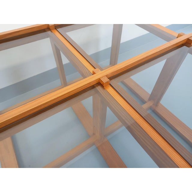 Vintage Square Coffee Table in Pine and Smoked Glass, 1970s For Sale - Image 10 of 18