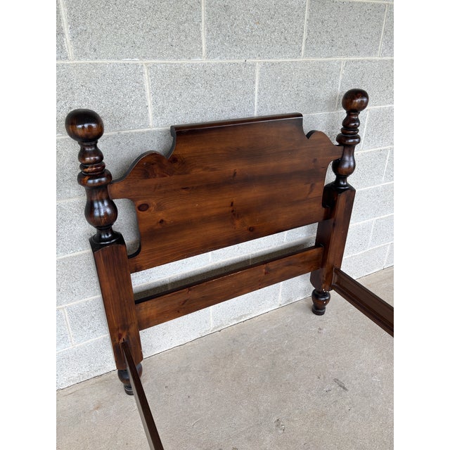 Ethan Allen Ethan Allen Antique Pine Cannonball Style Single Bed Frame For Sale - Image 4 of 13