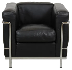 Lc2 Armchair in Black Leather by Le Corbusier for Cassina