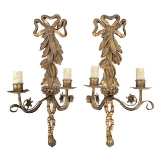 Italian Wall Sconces in Gilded Wood, Set of 2 For Sale