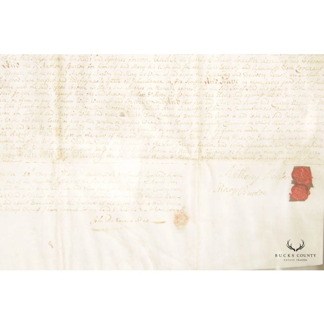 Mid 18th Century Antique 18th Century Bucks County PA Indenture Deed, Custom Framed For Sale - Image 5 of 13