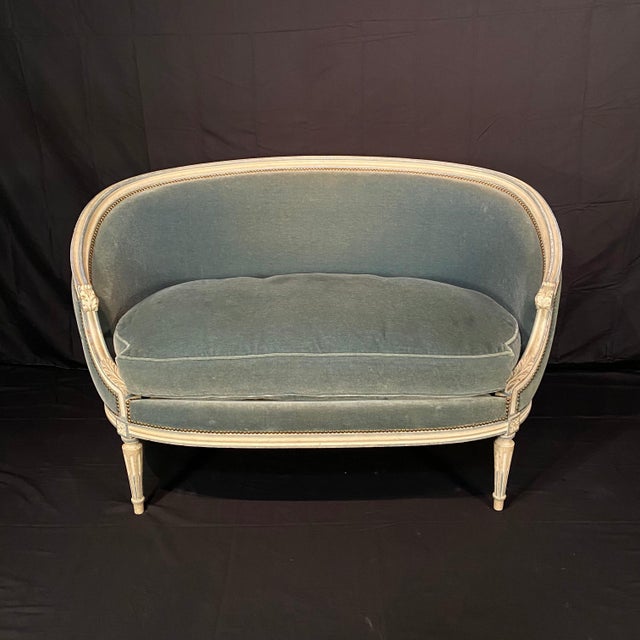 French Louis XVI Bergere Chairs With Mohair Upholstery -a Pair For Sale - Image 12 of 12