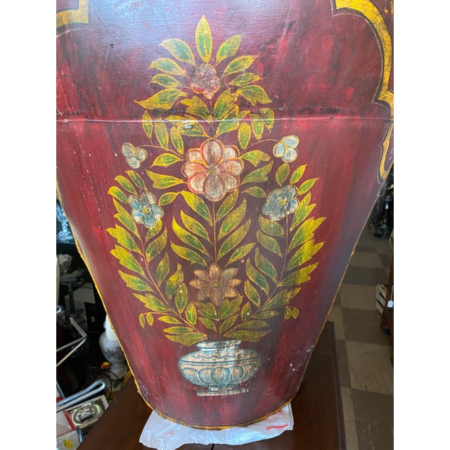 Extra Large Metal Floor Urn Vase with Removable Lid in a Beautiful Painted floral and Colors . The Vase Stands over Four...