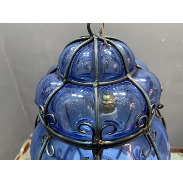 Glass Wrought Iron and Murano Glass Pendant Light, 1980s For Sale - Image 7 of 16