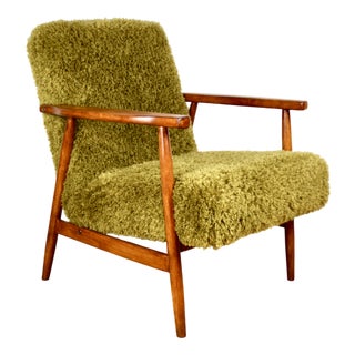 Vintage Olive Armchair in Red Fox with High Pile Camel Fabric, 1970s For Sale