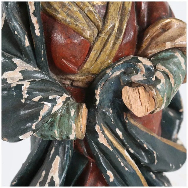 Traditional French Painted Wood, Silver and Sapphire Crowned Madonna Figure For Sale - Image 3 of 12