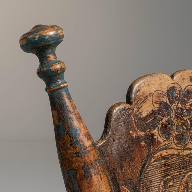 French Provincial 19th Century Sweden Weathered Honey Oak Carved Oak Swivel Chair For Sale - Image 3 of 11