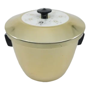 Vintage Mid-Century Gold-Tone Metal Ice Bucket With Flower Motif