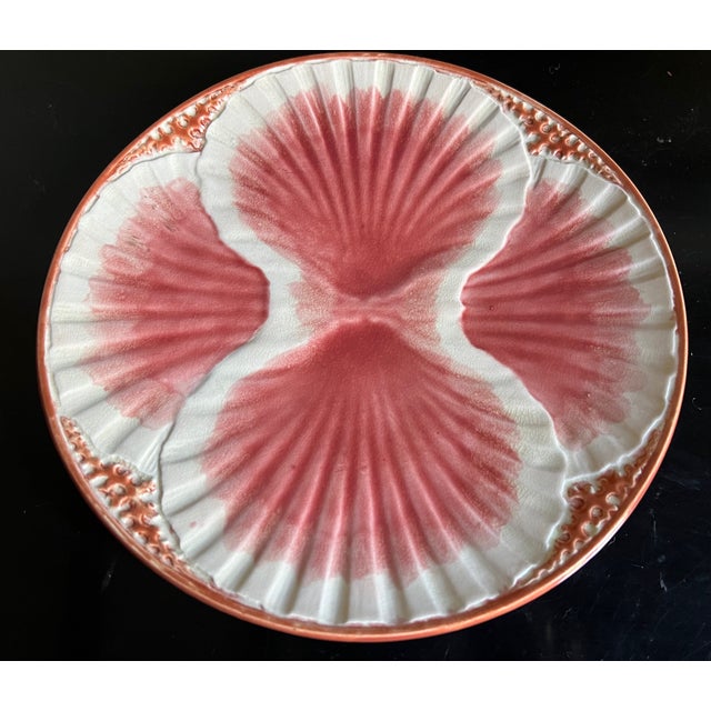 De Sarreguemines Sarreguemines French Majolica Pink Shell Motif Plate, C. 1920's For Sale - Image 4 of 8