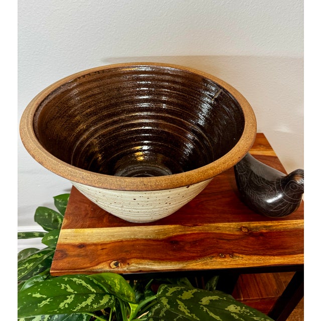 1970s Large Signed and Dated 1974 Studio Pottery Stoneware Bowl Organic Modern Centerpiece For Sale - Image 4 of 6