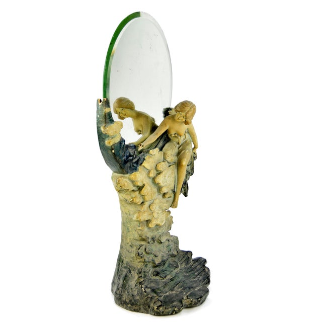 Antique Vanity Mirror with Smiling Moon and Lady, Austria, 1900s For Sale - Image 5 of 8