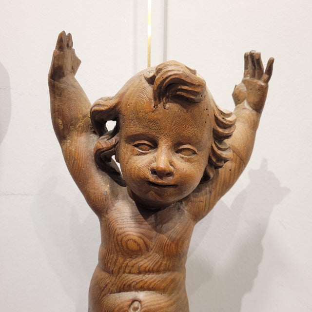 Wood Triumphant Angels in Carved Wood, 1800s, Set of 2 For Sale - Image 7 of 18