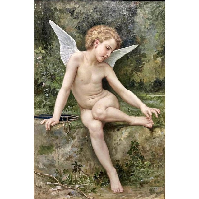 20th Century French School "Cupid" Oil on canvas Signed lower left 90 x 60 cm unframed 100 x 70 cm framed Very good condition