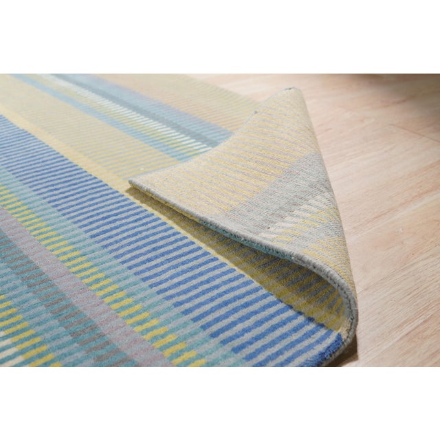 Indian 8x10 Serene Xena Green Striated Geometric Modern Handmade Wool Carpet Rug For Sale - Image 3 of 10