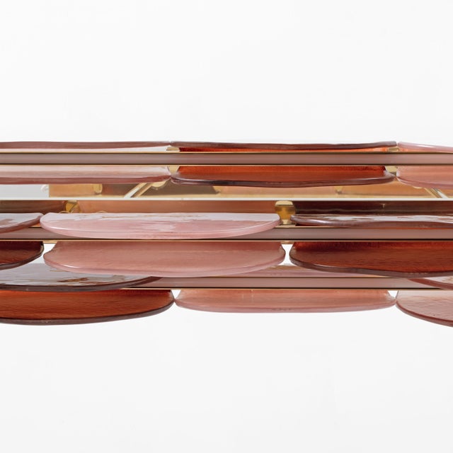 Gold Italian Murano Glass and Brass Modular Linear Pendant in Pink and Red, 2000 For Sale - Image 8 of 14