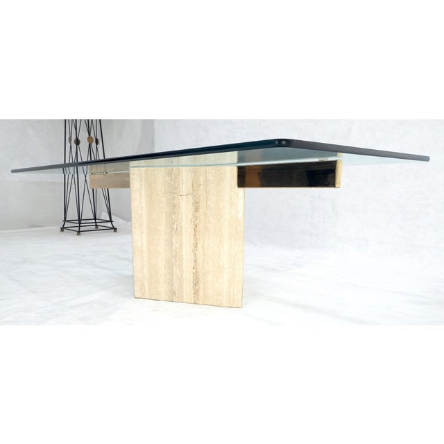 Italian Travertine Single Pedestal Diamond Shape Base Glass Top Coffee Table For Sale - Image 11 of 13