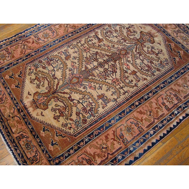 Tribal 1930s Ivory Tree of Life Tribal Antique Persian Malayer Rug 5'0" X 6'2" Hand Knotted Wool Carpet For Sale - Image 3 of 6