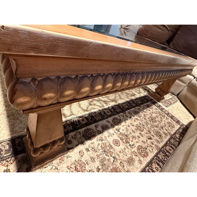 Early 21st Century Square Glass Top, Wood and Wrought Iron Coffee Table For Sale - Image 5 of 6