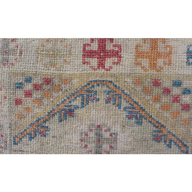 Reproduction Turkish Oushak Rug With Multicolor Geometric Patterns 2'8" X 4'3" For Sale In Atlanta - Image 6 of 10