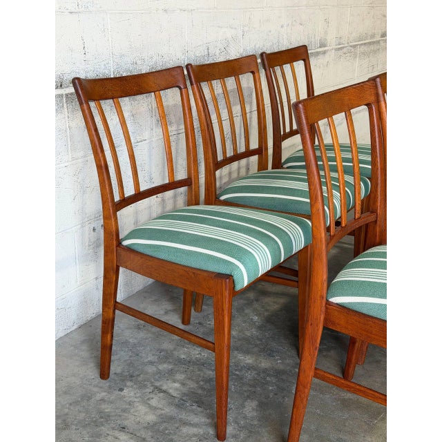 Brown Teak Slat Back Dining Chairs Set of 6 Newly Reupholstered Swedish Mid-Century Modern 1960s For Sale - Image 8 of 13