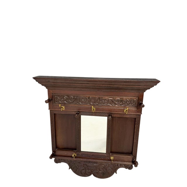 Renaissance Revival Hand-Carved Coat Rack with Mirror, 1900s For Sale - Image 5 of 12
