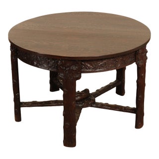 Antique American Black Forest Style Carved Oak Round Dining Table For Sale