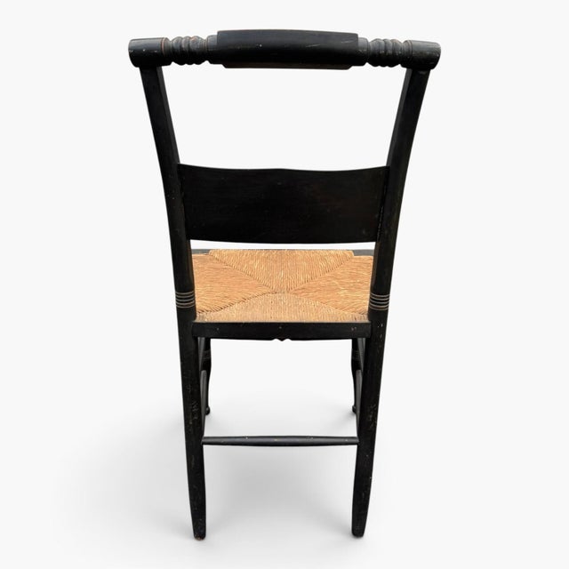 Early 19th Century Early 19th Century Attributed Hitchcock Side Chair — Antique Painted Rush Seat For Sale - Image 5 of 15