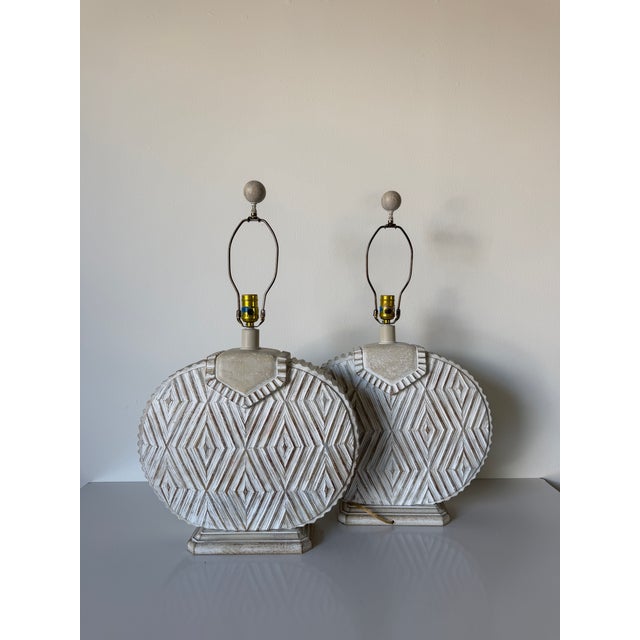 1980’s Vintage Postmodern Geometric Plaster Table Lamps – A Pair For Sale - Image 4 of 13