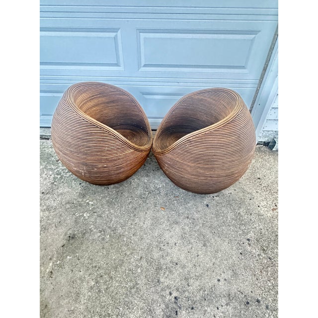 Brown Vintage Gabriella Crespi Style Pod Chairs and Table-Set of 3 For Sale - Image 8 of 12