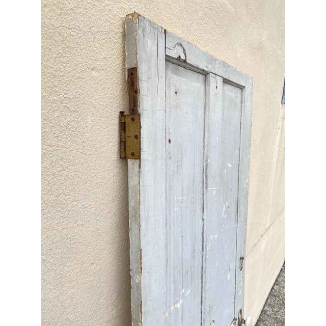 Antique Architectural Salvage Gray White Distress Painted Wooden Interior Door For Sale In Philadelphia - Image 6 of 12
