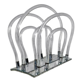 Mid-Century Lucite Tubular Magazine Rack Stand by Dorothy Thorpe For Sale