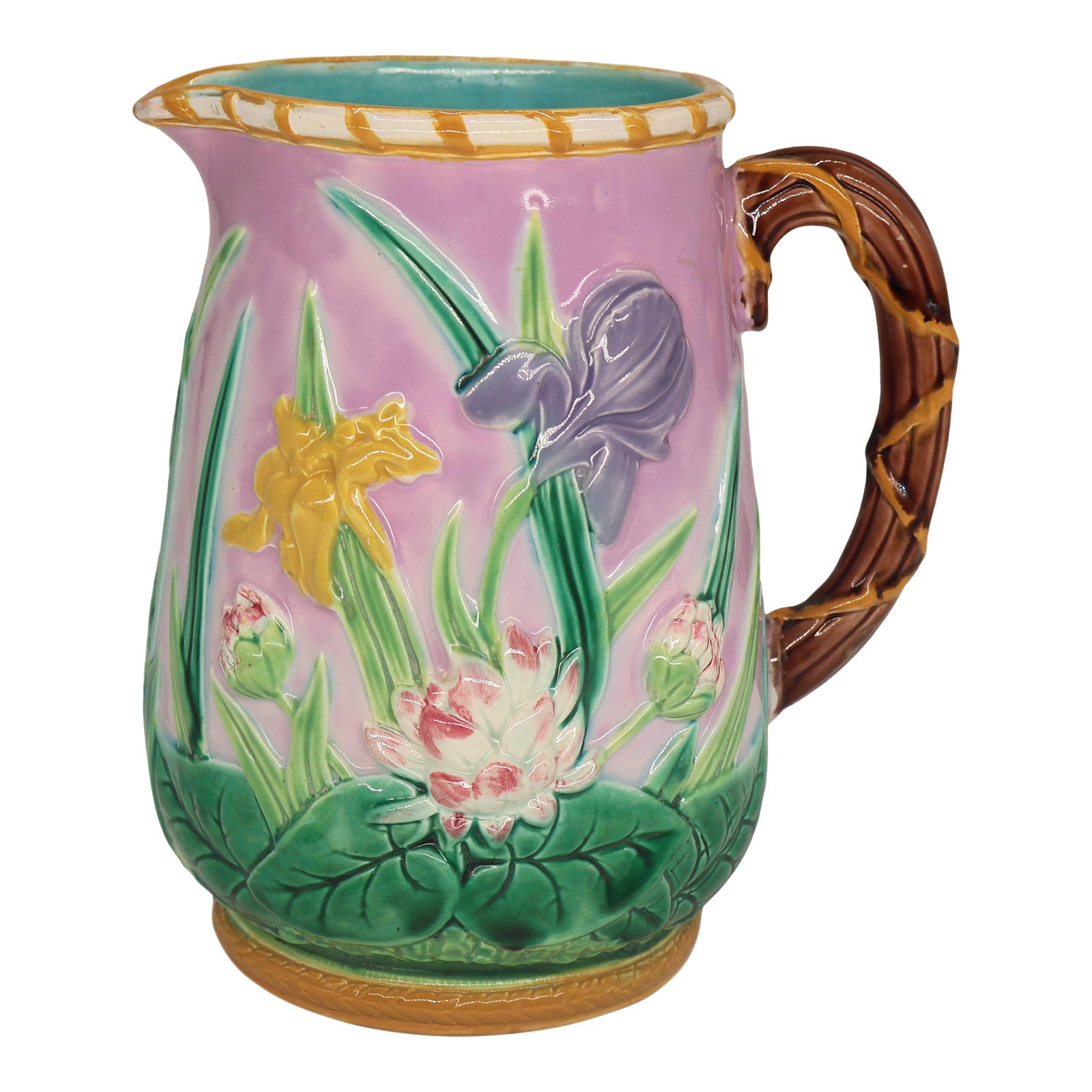George Jones Majolica Iris & Water Lily Pitcher, English, Ca. 1875 ...