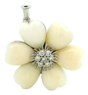 Vintage Italian 18k White Gold Mother-of-Pearl Diamond Flower Brooch, 1970s