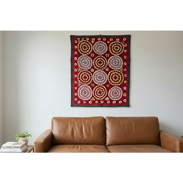 Vintage Hand Embroidered Suzani Wall Hanging, 1920s For Sale - Image 3 of 18