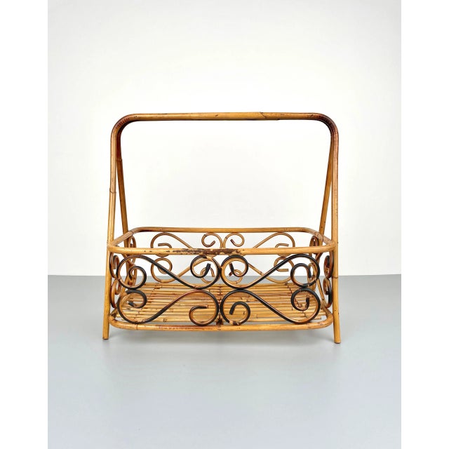 Magazine rack holder in bamboo & rattan made in Italy in the 1960s.