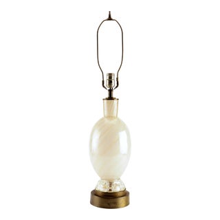 Vintage Murano Glass White Opaline Gold Swirl Table Lamp For Sale
