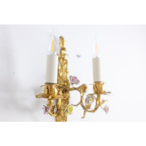 Bronze Sconces with Flowers, 1880, Set of 2 For Sale - Image 4 of 12