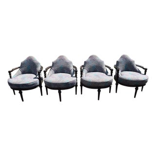 1960s Set of 4 Vintage Peacock Design Upholstery Club Tub Art Deco Armchairs For Sale