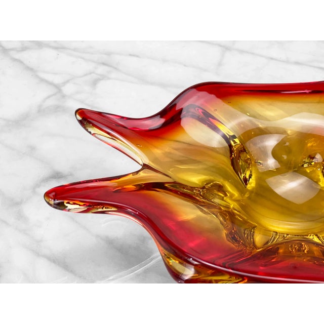 Vintage Italian Murano Sommerso Red & Orange Art Glass Bowl For Sale - Image 6 of 10