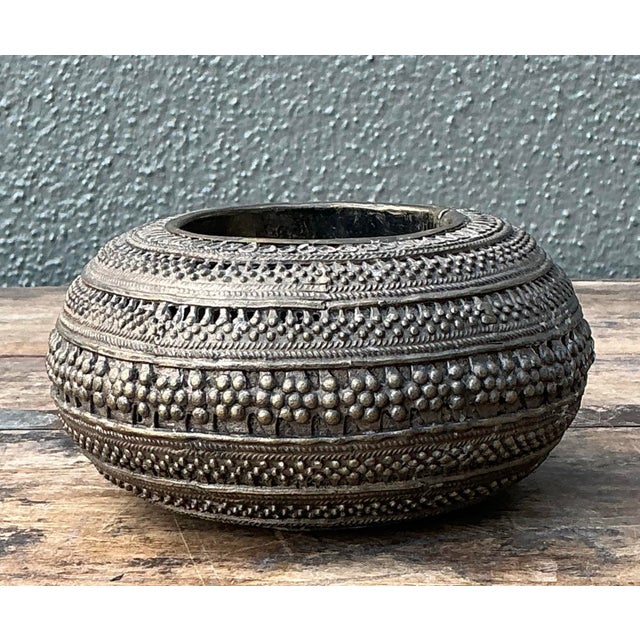 Gray Vintage Engraved Brass Bowl For Sale - Image 8 of 12