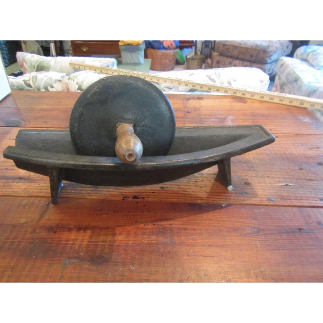 Vintage Cast Iron & Wood Herb Grinder on Crescent Form Chairish